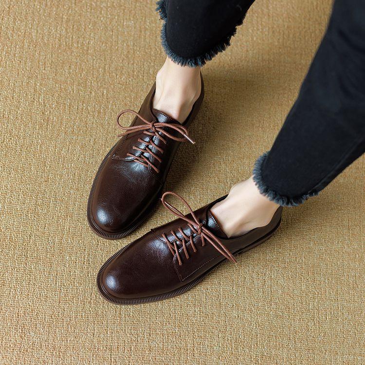 

Мода НОВЫЕ Весенне-Осенние Женские Туфли Лодочки Круглый Носок Массивный Каблук Обувь Лаконичная Обувь из Спилка для Женщин На шнуровке Ручная Работа Женская Обувь 42