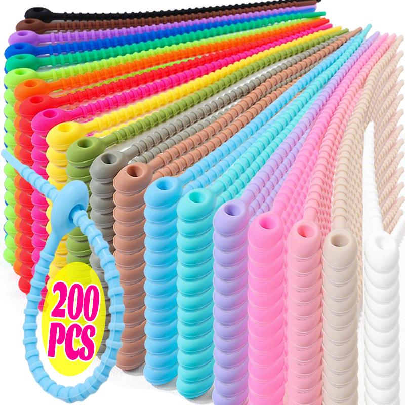 12cm Multicolor Silicone Cable Ties Reusable Adjustable Wire Organizer Straps Durable Cord Management Holders for Home Office Computer Cable Storage