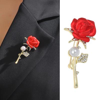 Lady Brooch Rose Shape Rhinestone Faux Pearl Decor Anti-slip Shoulder Bag Suit Coat Collar Hat Scarf Decoration Clothes Pin Party Prom Garment Jewelry
