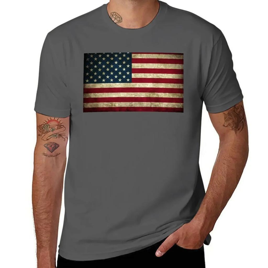 American Flag Tshirt For A Boy Vintage Clothes Summer Top Unisex Workout Shirt
