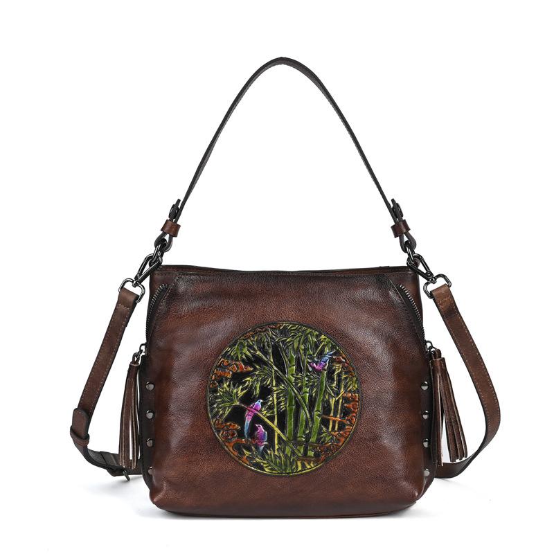 

Johnature Vintage Embossed Women s Bag Genuine Leather Large Capacity Versatile Shoulder & Crossbody Bags кофейный