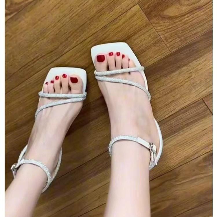 Modne Wygodne Buty dla Kobiet Luksusowe Sandały Garnitur Damski Beżowe Odkryte Palce Wysokie Obcasy Pasek z Klamrą Duży Rozmiar Modne Czarne Peep Square