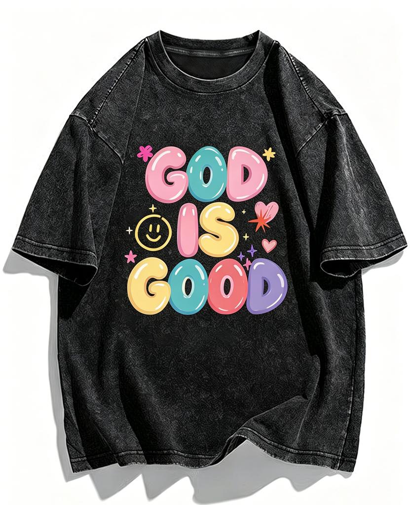 God Is Good Christian TShirt Washed Cotton Faith Graphic Tee Vintage Religious Bible Verse Jesus Top for Men Women Unisex