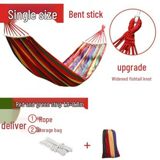 Outdoor Double-Thick Canvas Hammock with Bent Wood Design and Anti-Rollover Feature