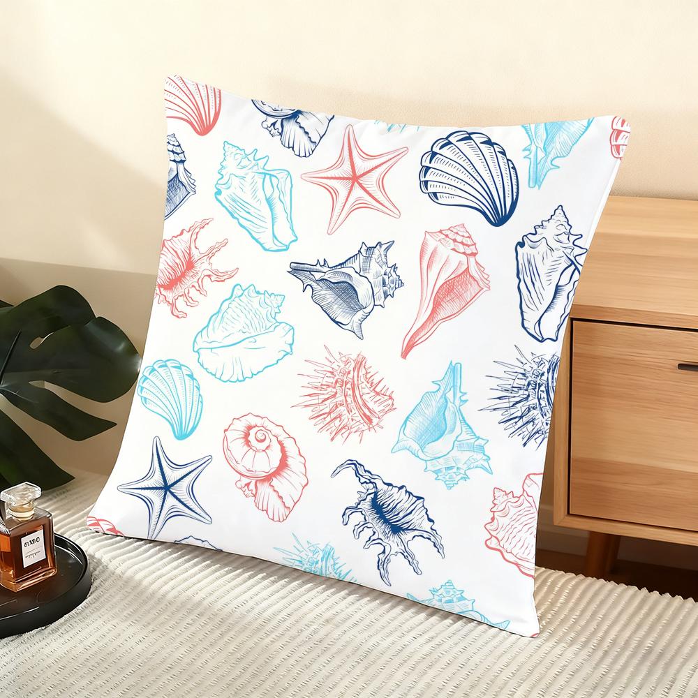 Seashell Pattern Cushion Cover Soft Short Plush Pillow Cover Smooth Cozy Texture Aesthetic Cushion Case Home Decor