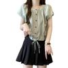 Plus Size Women's French Retro Doll Collar Short Sleeve Lace-up Top - Summer 2025 Casual and Versatile Shirt