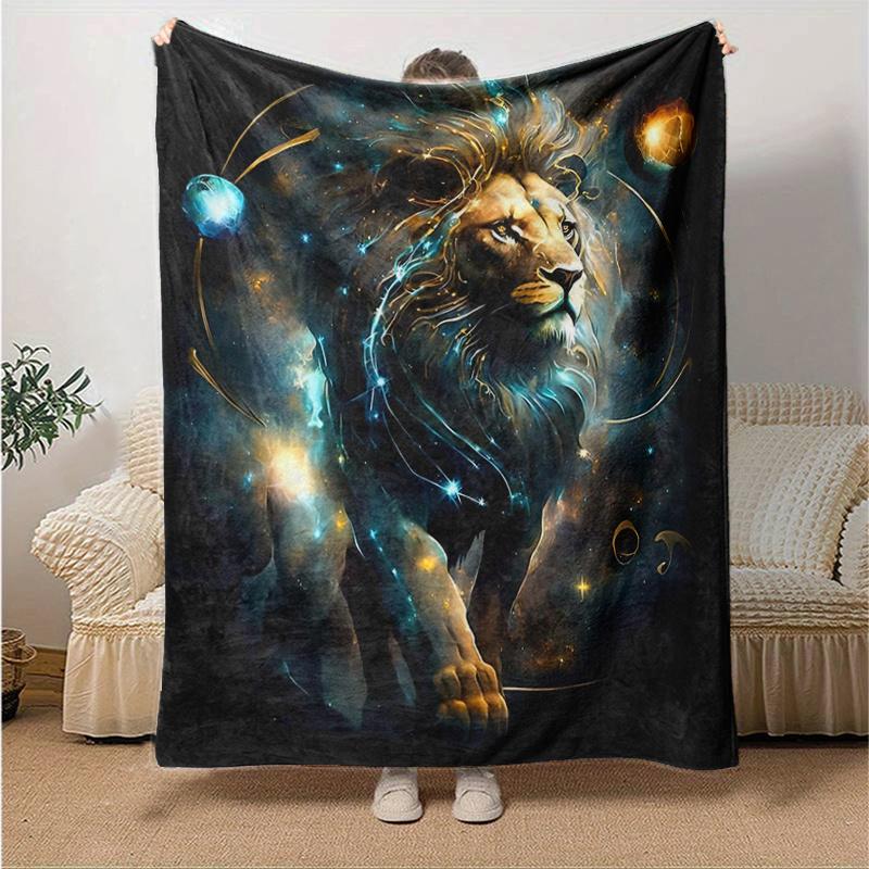 1pc Lion's Cosmic Journey Blanket  Soft Throw for Home Decor, Gift Idea, Living Room, Travel, Camping, Car Blankets