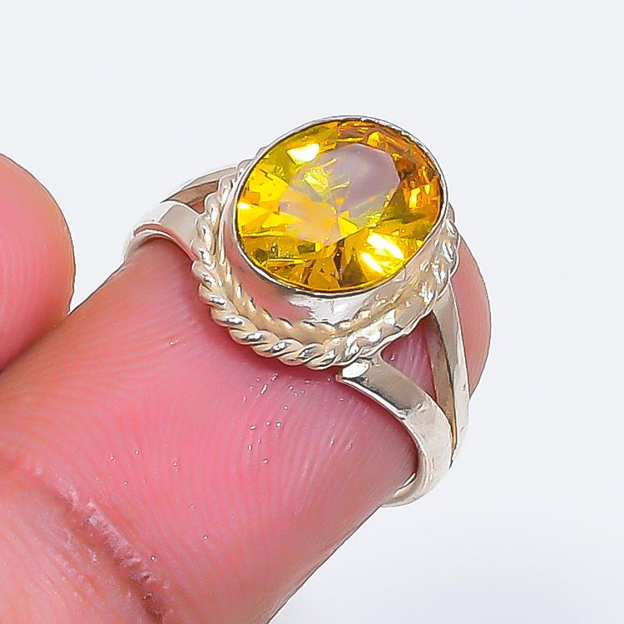 Natural Citrine Gemstone Handmade 925 Sterling Silver Jewelry Ring Size 5 ZS-1801