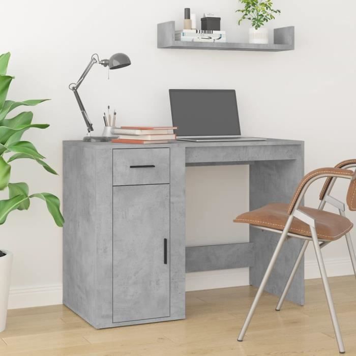 VidaXL Bureau avec armoire gris béton bois d'ingénierie 3185435