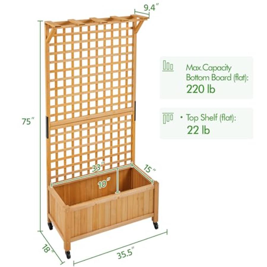 72 H Horticulture Garden Planter with Trellis for Vine Climbing Plants Outdoor Raised Garden Bed Planter Box with Drainage Hole