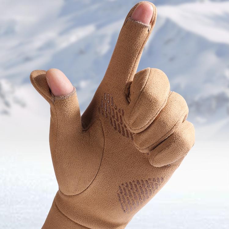 Thermo-Handschuhe aus Wildleder für Herren Winter Outdoor Radfahren Partnerhandschuhe mit Wildleder-Touchscreen Anti-Rutsch Klappfinger Freiliegende Finger Handschuhe