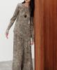 2026 Spring/Summer Botanical Print Faux Silk Top & Pleated Wide-Leg Pants Set