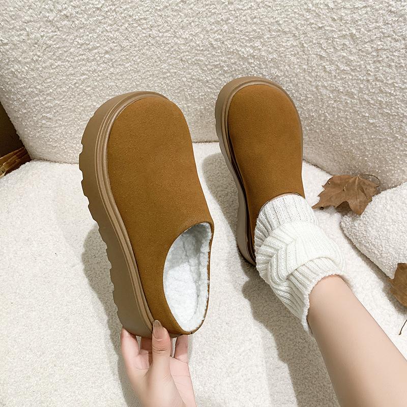 Fashion 2025 New Women's Platform Heel Fashion Casual Shoes Closed Toe Slip On Suede Wear Resistant Chunky Increase Height Slippers