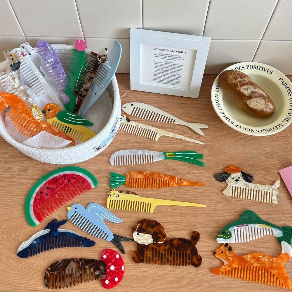 Wide Toothed Acetate Comb Fruit Design Barber Shop Comb Portable Hairdressing Comb  Women