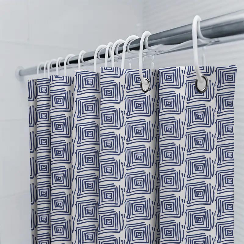 Trendy Bath Shower Curtain With Blue White Geometric Pattern For Home Decor Modern Window Waterproof Fabric Shower Curtain (69X7