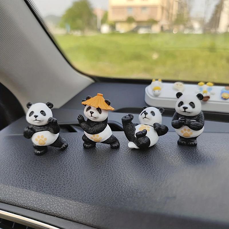 4Pcs/Set Panda Design Car Ornaments Car Center Console Ornaments Office Desk Ornaments Small Car Interior Decoration