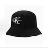Calvin Klein Cotton Bucket Hat, Contrast White Overlapped CK Embroidery Wide Brim Matte Black UV Protection Casual Outdoor Fisherman Hat HX0508-001