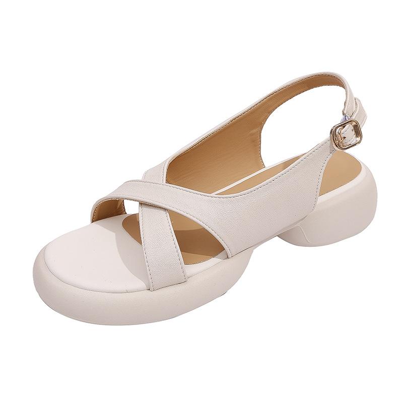 Crossed open-toed sandals women's 2025 summer new comfortable thick-soled one-word with shit-stepping imitation leather sandals