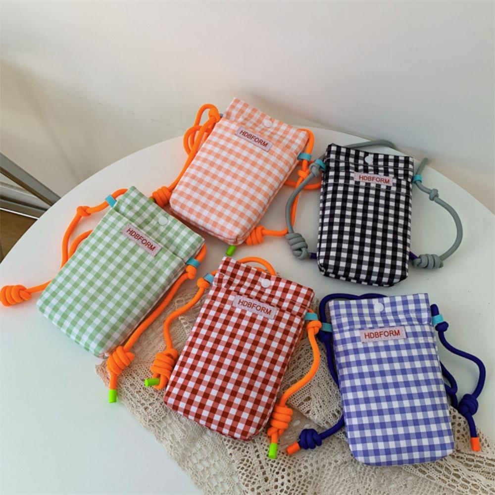Fashion Mini Square Grid Canvas Shoulder Bag Portable Crossbody Mobile Phone Pouch Multifunctional Women Girls Lipstick Storage