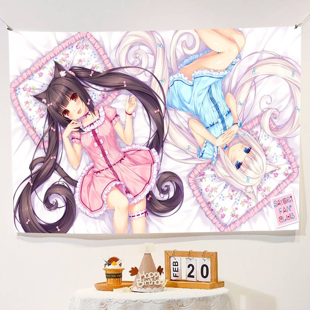 Anime Girl Cat Ear Maid Kawaii Banner Background Super Scene Decoration Banner Backdrop Baby Shower