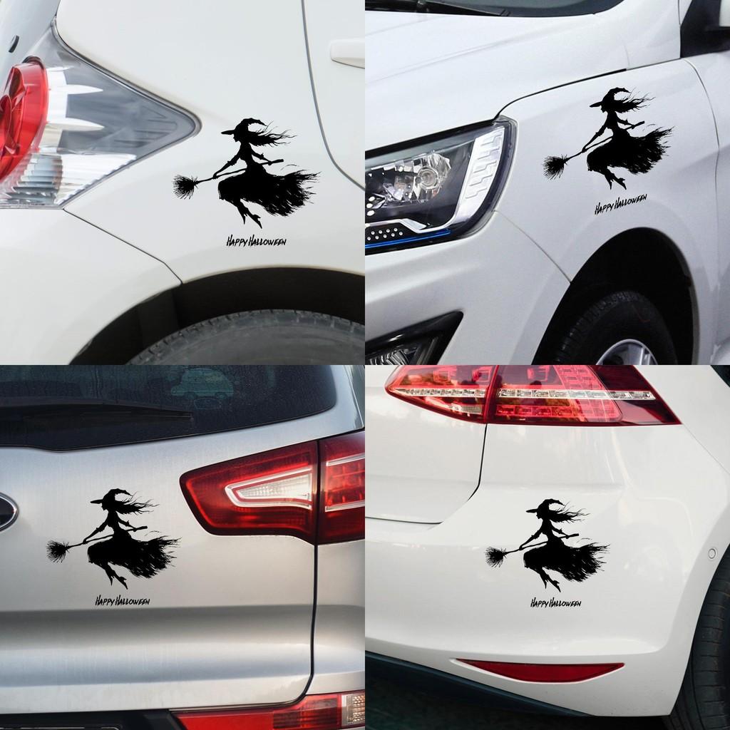 Halloween Black Broom Riding Witch Decoration Paste Painting For Wall And Car
