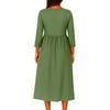Women's Fashionable Solid Color Round Neck Seven Quarter Sleeve Button Loose Shirt Dress