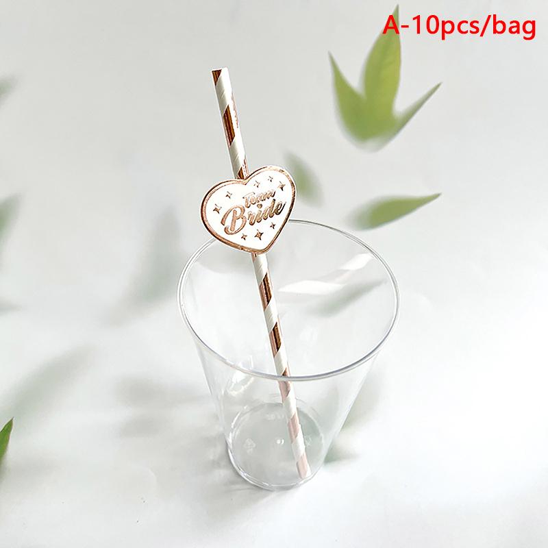 10Pcs Team Bride Rose Gold Straw For Wedding Decoration Drinking Paper Straws Tableware Bachelor Party Bridal Decor