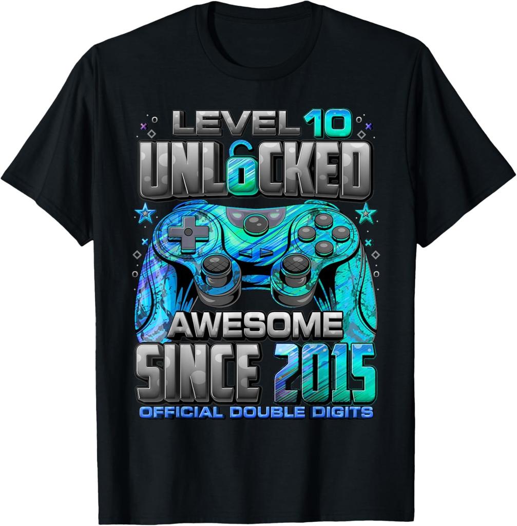 Level 10 Unlocked Awesome Since 2015 10th Birthday Gaming T-Shirt