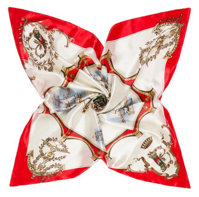 90*90cm Luxury Brand Women Silk Scarfs Sailing Boat Design Square Scarves Spring Summer Shawls For Ladies