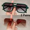 2 Pairs Vintage Square Sunglasses Men Chic Retro Double Bridge Gradient Outdoor Shades Women Casual Vacation Decor Sun Glasses