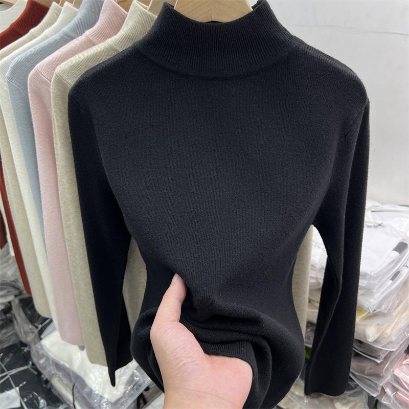 Chic semi-turtleneck Angolan red bottomed shirt for women's autumn and winter slim-fit and warm inside with knitted sweater top