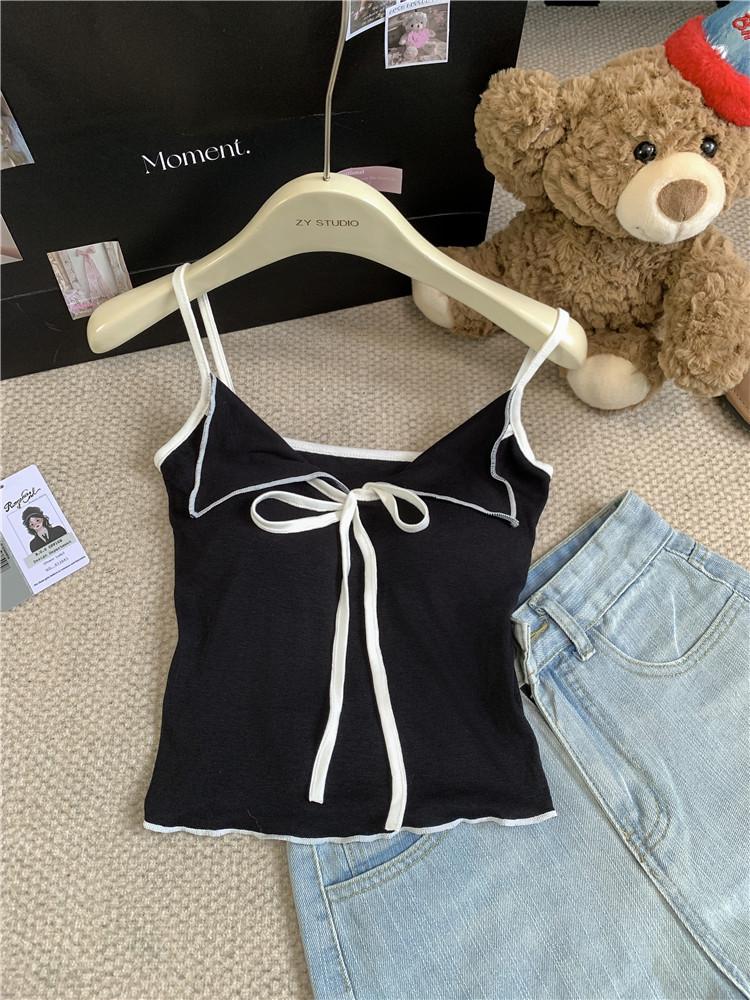 2024 Letní dámský sexy kontrastní top s mašlí a vycpávkami na prsou