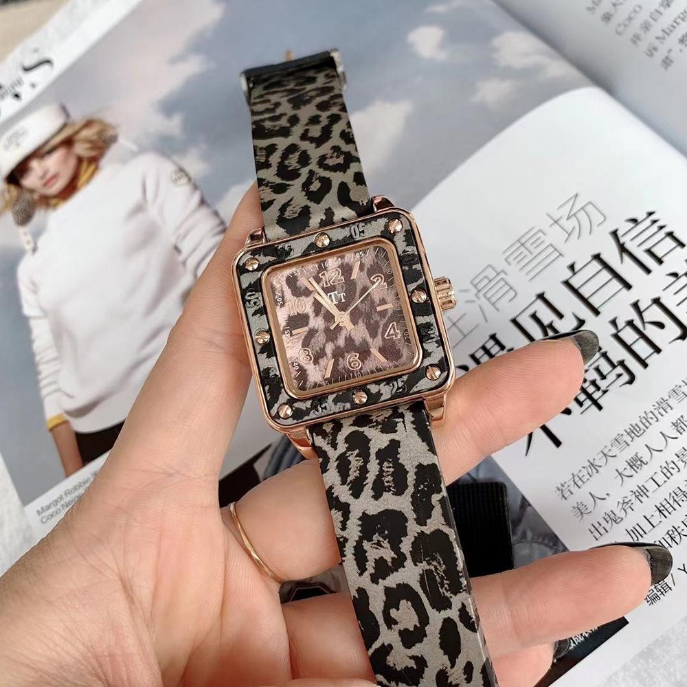 Tianta Luipaardprint Siliconen Vierkant Horloge Vrouwelijk Groot Wijzerplaat Trendy Merk