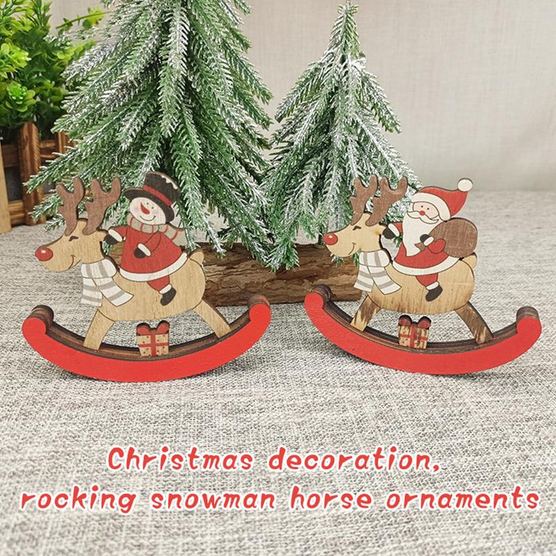 Christmas Decorations Rocking Snowman Wooden Horse Ornaments Christmas Gifts Painted Old Man Snowman Wooden Crafts