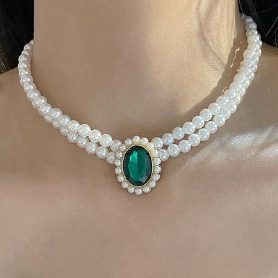 Ensemble collier boucles d'oreilles perles imitation tempérament vintage chaîne clavicule élégante pour femme accessoires de bijoux de fête
