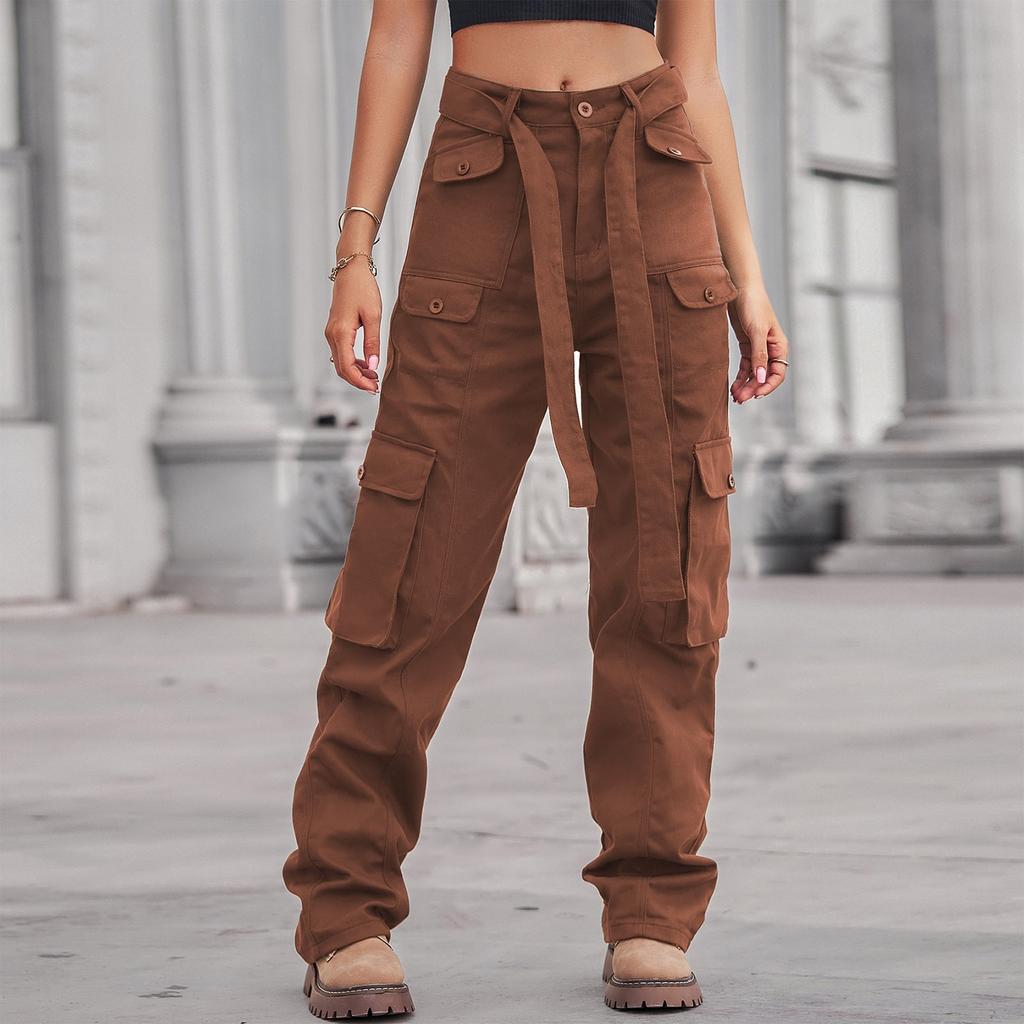 Women's Fashionable Solid Color Denim Pocket Workwear Casual Jeans