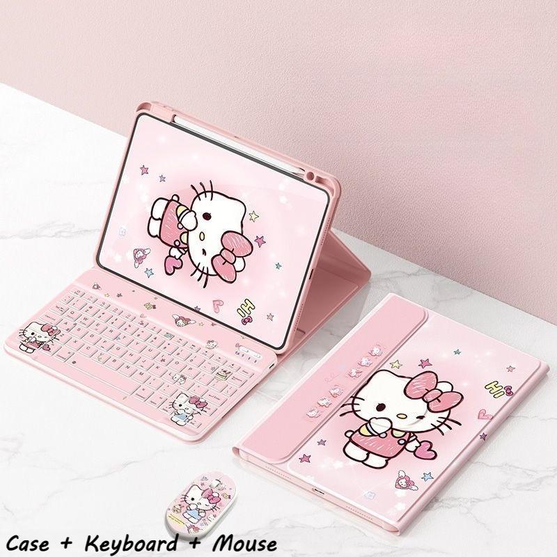 Hello Kitty Tablet Case with Wireless Keyboard Set for Ipad 11th A16 Air7/6 Pro 11in 10th 10.9 Air4 5 9th 10.2in Rotatable Case