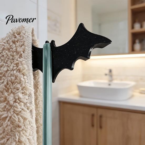 Gothic Bathroom Decor 3D Printed Bat Hook for Glass Shower Door, No Drill Snap Niche Decorative Hooks on Clip Hanger, Hanger Towel Loofah Punch