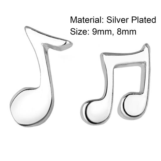 1 Pair Asymmetry Music Note Shape Mini Silver Plated Ear Studs for Daily Wear