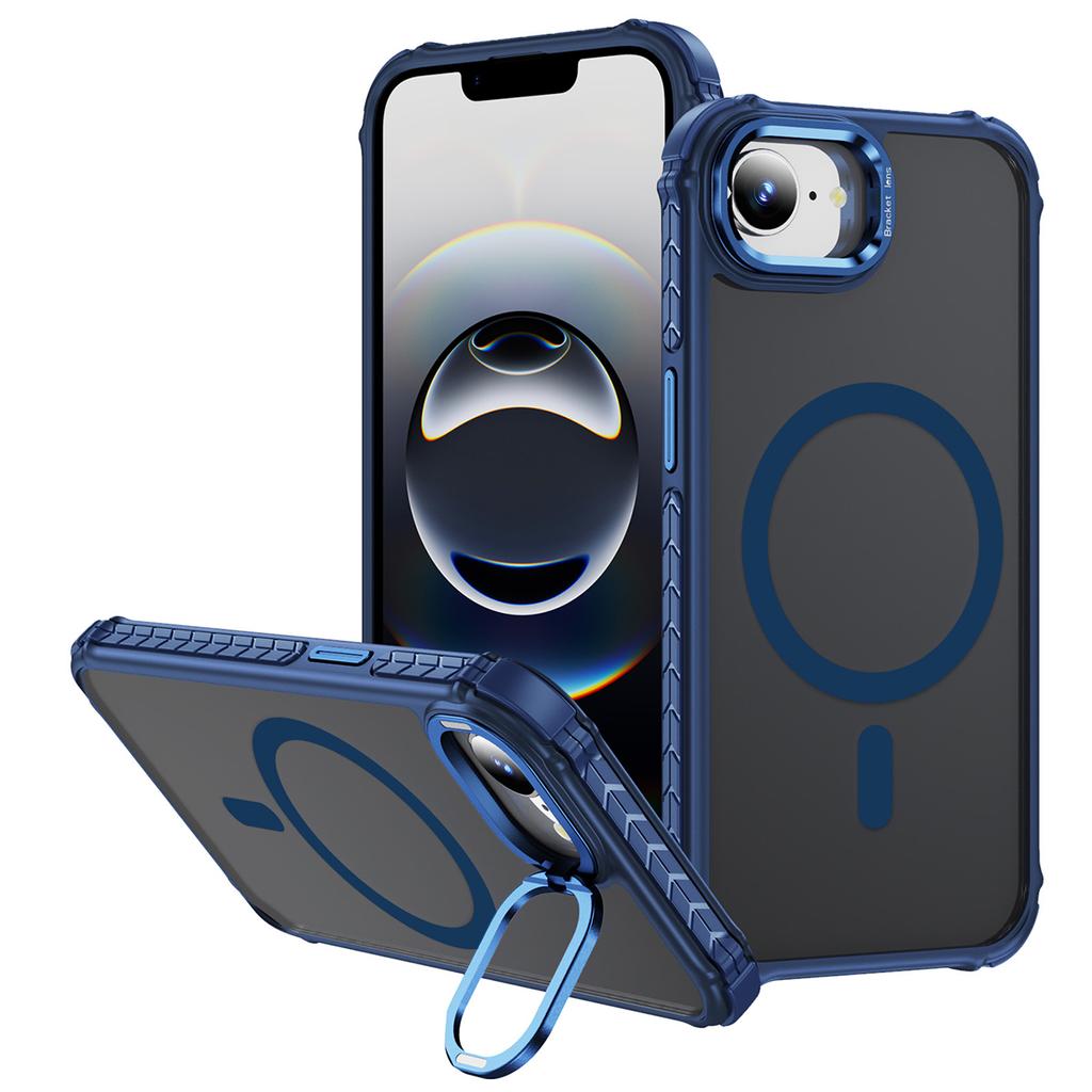 For iPhone 16e Case with Lens Kickstand Matte Phone Back Cover Compatible with MagSafe