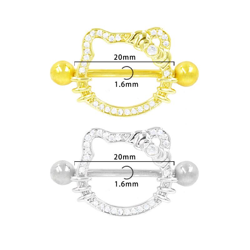 Heart-Shaped Cat Head Zircon Nipple Ring - European and American Fashion