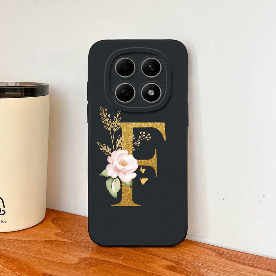 Floral Gold Letters Cover For Poco M8 Pro Phone Case Soft Smooth Liquid Silicone Anti Drop Protective High Quality Couple Bumper