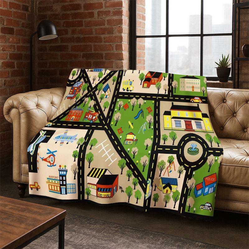 City Traffic Road Highway Runway Child Flannel Blanket Throw Blanket for Bedroom Living Room Bed Travel Camping Picnic Gift
