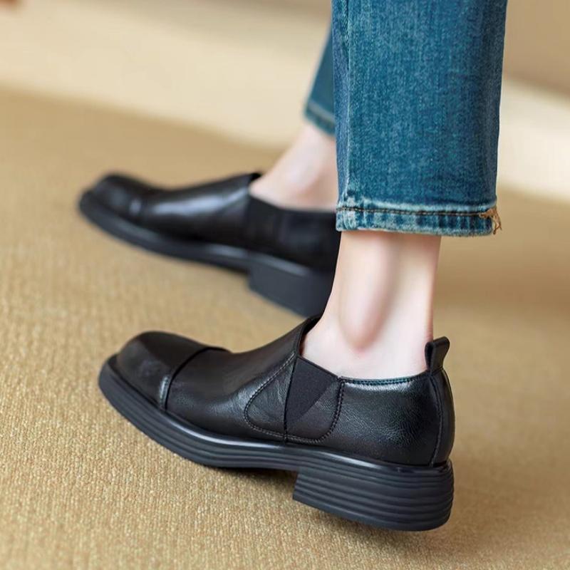 Fashion New Autumn Women Loafers Shoes 2025 Trend Round Toe Chunky Heels Shoes Slip On Comfortable Cool Girl Casual Office Flat Shoes