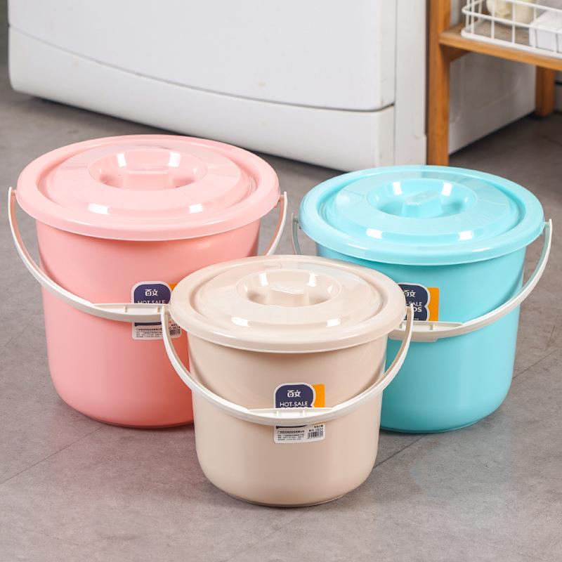 Portable Round Plastic Bucket with Lid - Thickened for Household Use, Storage, Cleaning, and Children's Beach Fun