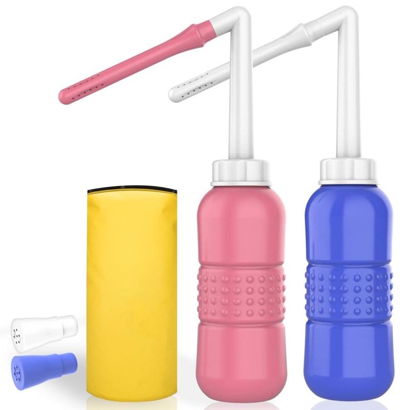 

2xTravel Bidet Handheld Elbow Nozzle Bidet Sprayer Portable Butt Shower Private Parts Flushing Device Manual Press Flush 1 розовый/синий