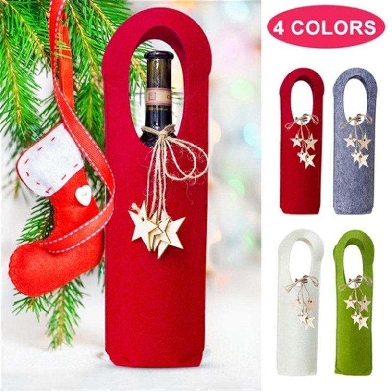 Christmas Red Wine Bottle Cover Star Pendant Felt Christmas Wine Cover Red Wine Gift Felt Bag