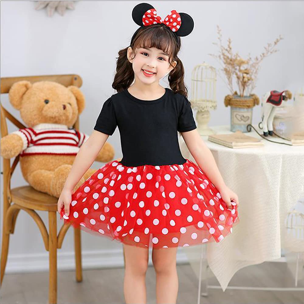 MUXIU Minnie Mouse Halloween Costume for Cute and Popular Polka Dot Short Perfect for and Includes Red Set Rose Girls, Dress, Sleeves, Parties,