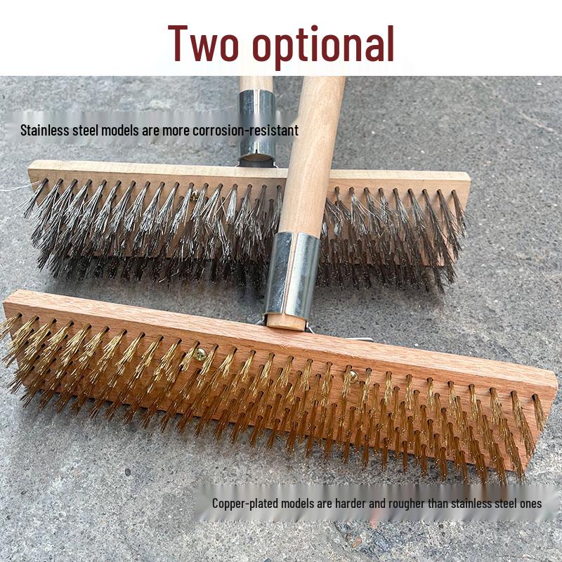 Stainless Steel Wire Floor Scrubber with Long Handle and Hard Bristles