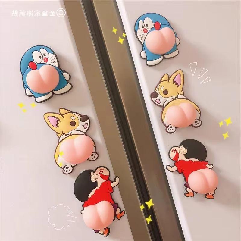 6Pcs Creative Cartoon Car Sticker 3D Solid Silica Gel Phone Decoration Wall Decal Refrigerator Decal Anti-Collision Stickers